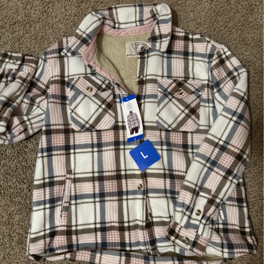 Cozy Plaid Teddy Jacket in Pink, Brown, and Cream